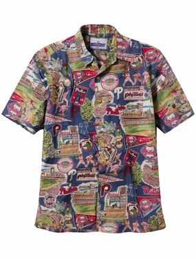Reyn Spooner Philadelphia Phillies Scenic Aloha Shirt Size M Y2K Made in Hawaii